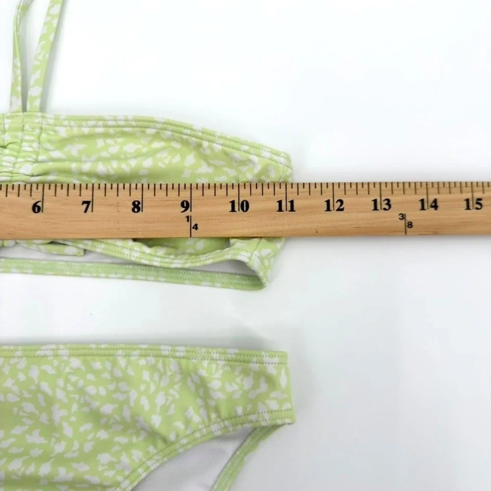 Roxy Girl Lime Green White Abstract Print Bandeau Halter Bikini Set Size 10